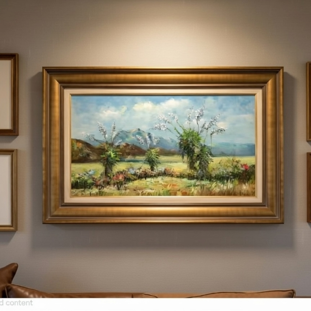 Vintage Signed Rogers Oil Painting | Wildflower Meadow Framed 40x24 - Picture 2 of 12